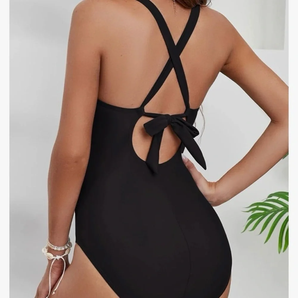 SILKWORLD Women's SMALL One Piece Bathing Suit Tummy Control tie Back Swimsuit